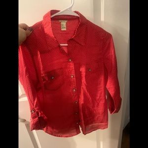 Red polka dot button down shirt